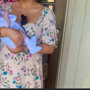 floral square neck dress